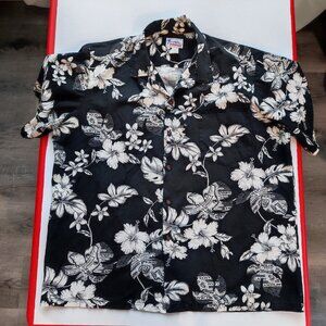 Hawaii short sleeve summer shirt black & white floral design men's size XL